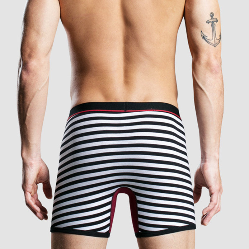 Men's Fly Front with Pouch Striped Cotton Boxer Briefs