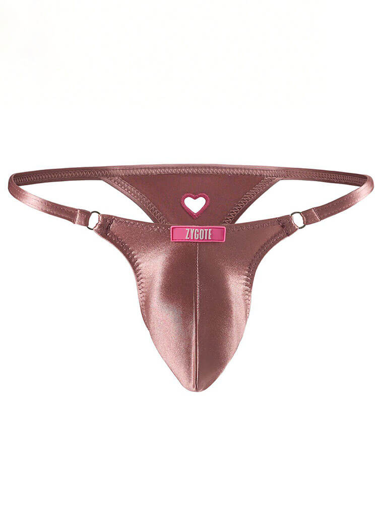 Men's Sexy Embroidered Heart Cutouts Glossy Thong
