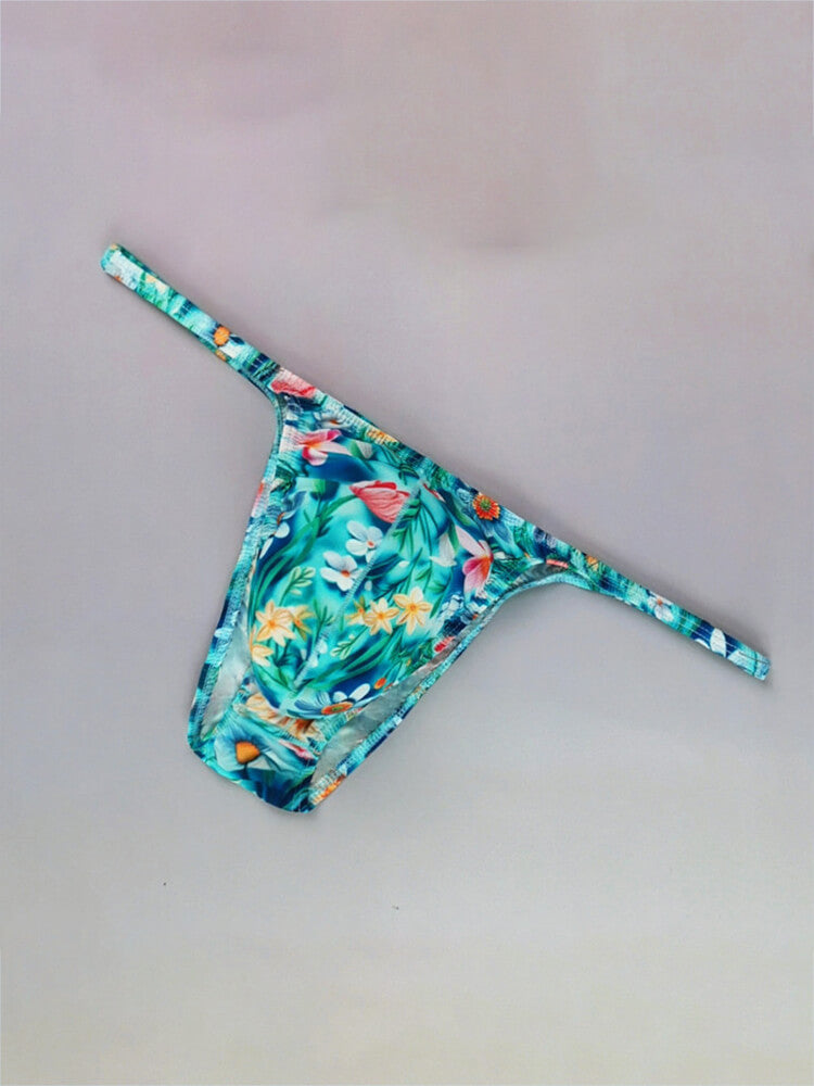 Men's Sexy Floral Print Thin-Strap Ice Silk Thong