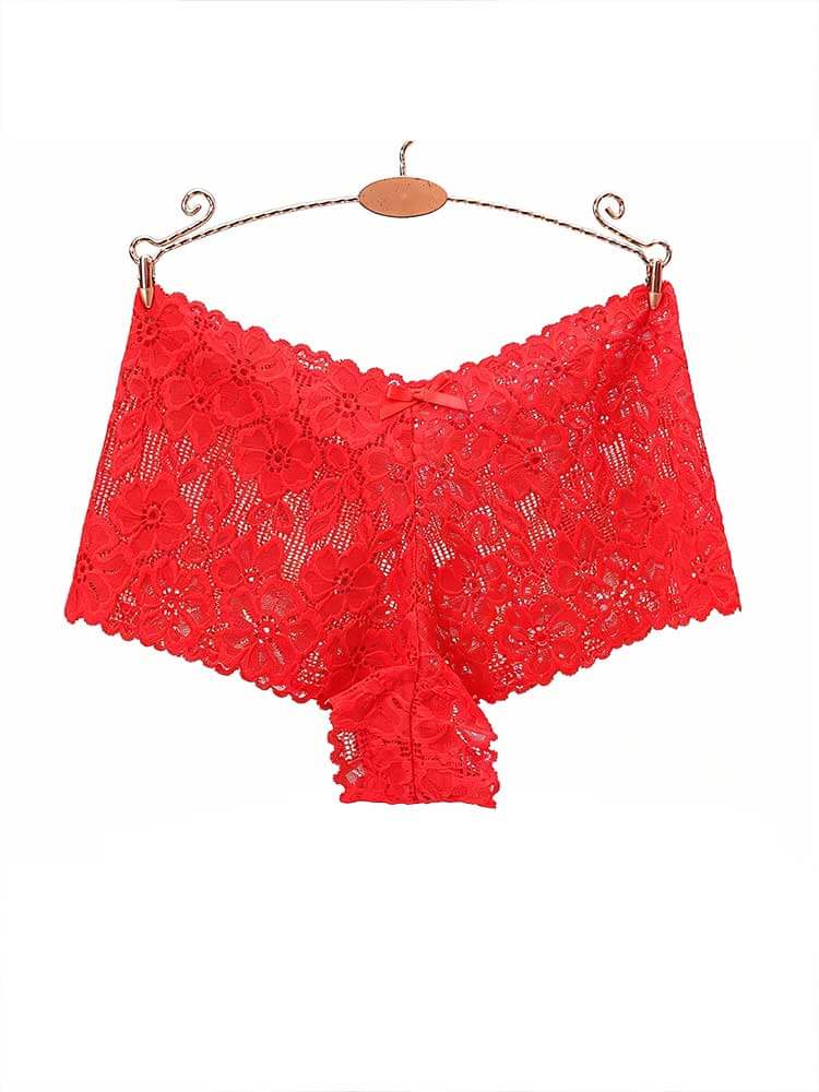 Men's Sexy Openwork Jacquard Lace Boxer Briefs