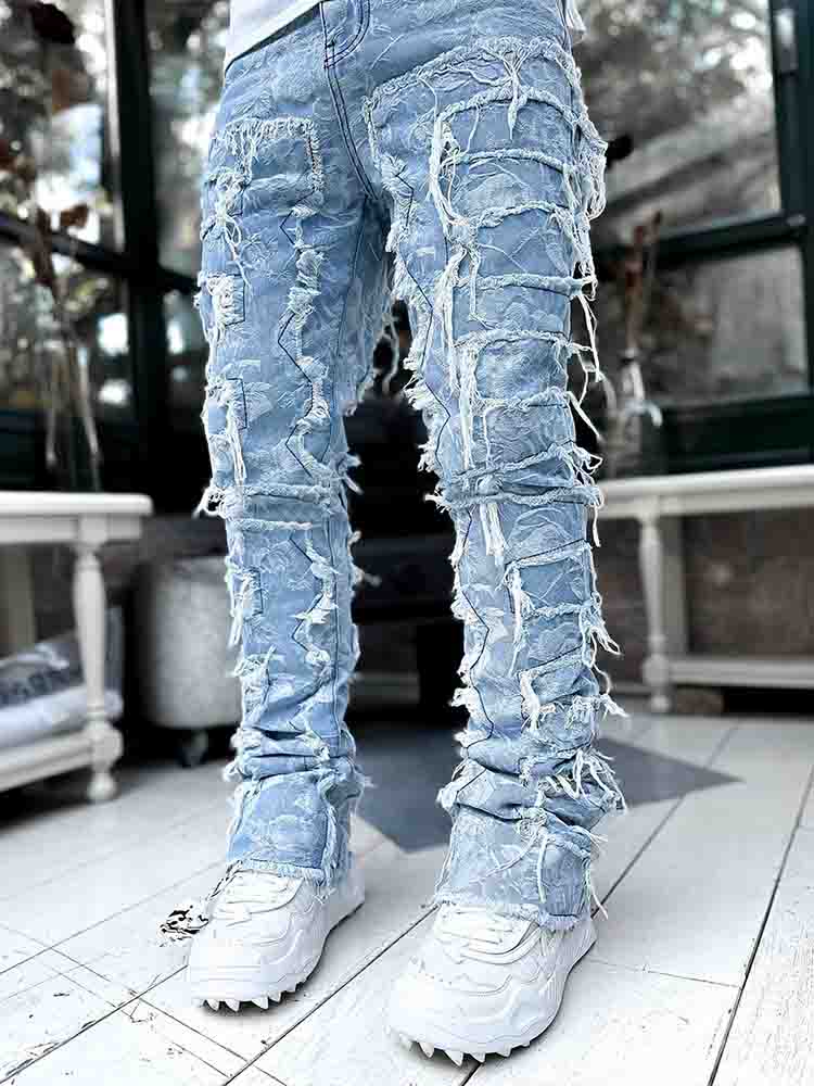 Men's Street Fashion Patch Straight Jeans