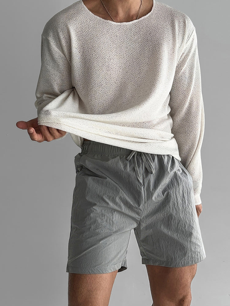 Men's Loose Breathable Long-sleeved Knitted T-shirt 