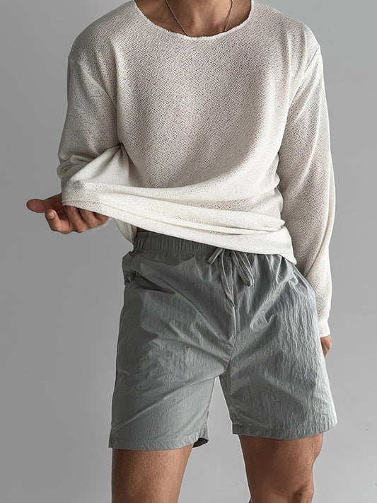Men's Loose Breathable Long-sleeved Knitted T-shirt 