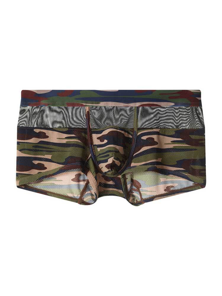 Men's Camouflage Mesh Colorblock Stretch Trunks