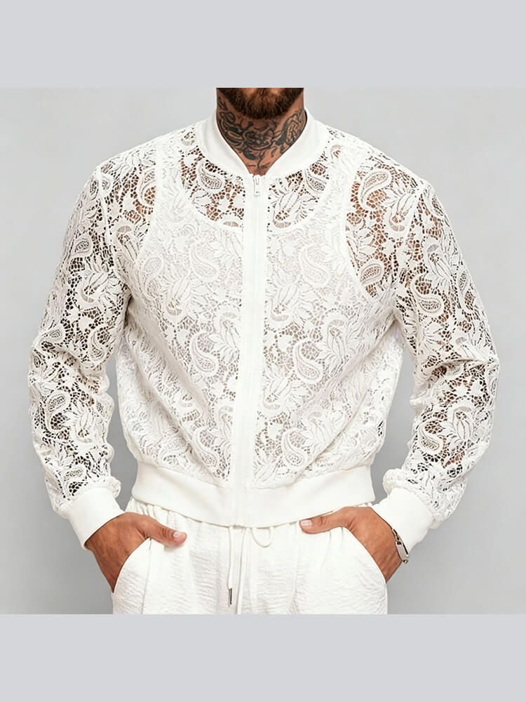 Men's Sexy Sheer Lace Long-Sleeve Jacket
