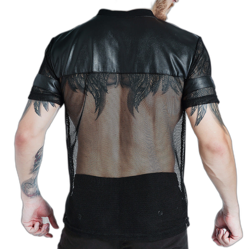 Mesh Leather Football V-Neck Tee