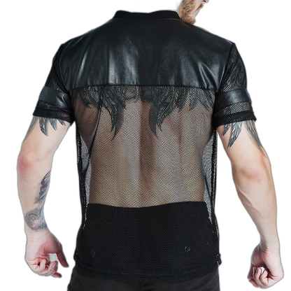 Mesh Leather Football V-Neck Tee