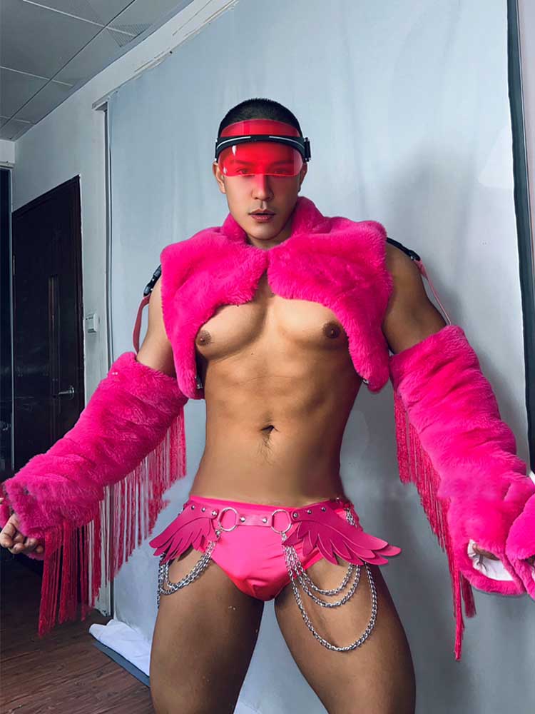 Plush Fringed Pink Top Performance Costume Set