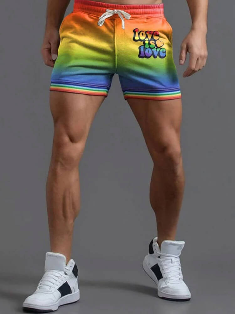 Men's Love Is Love Rainbow Striped Casual Shorts