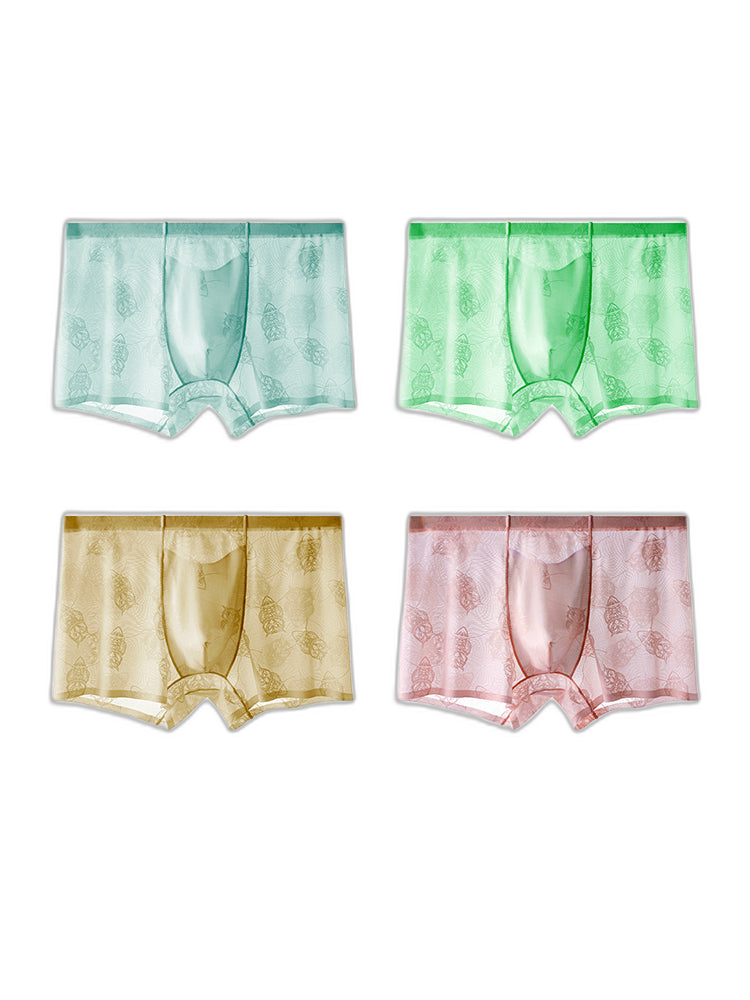 4 Pack Men's Ice Silk Antibacterial Mid-Rise Seamless Comfort Trunks