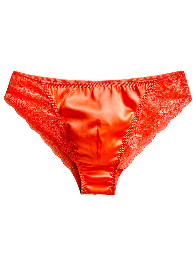 Men's Sexy Low-Rise Transparent Lace Silk Briefs