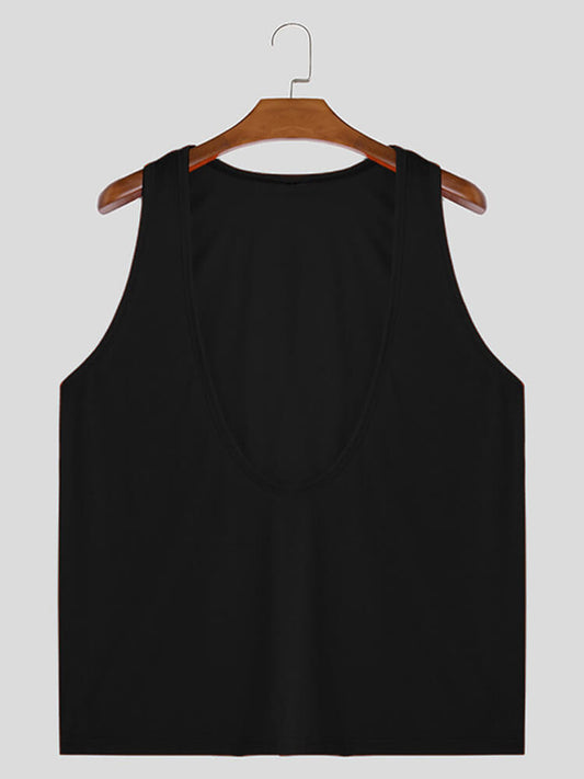 Thin Breathable Solid Color Large V Neck Tank Top