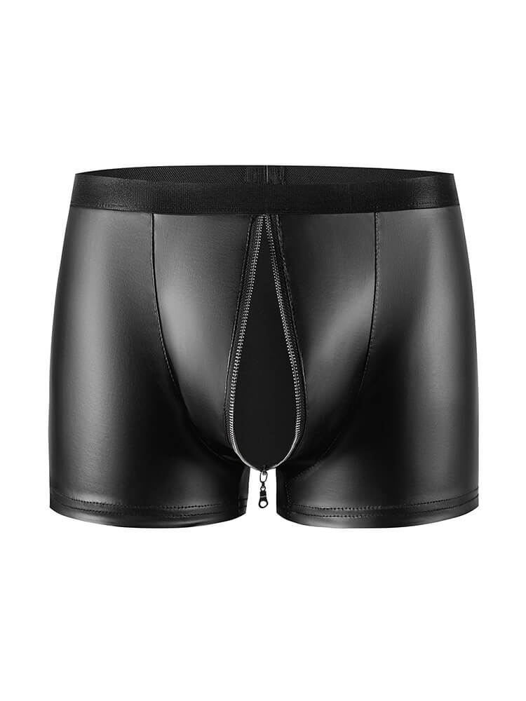 Men's Sexy Zipper Crotch Matte Leather Shorts