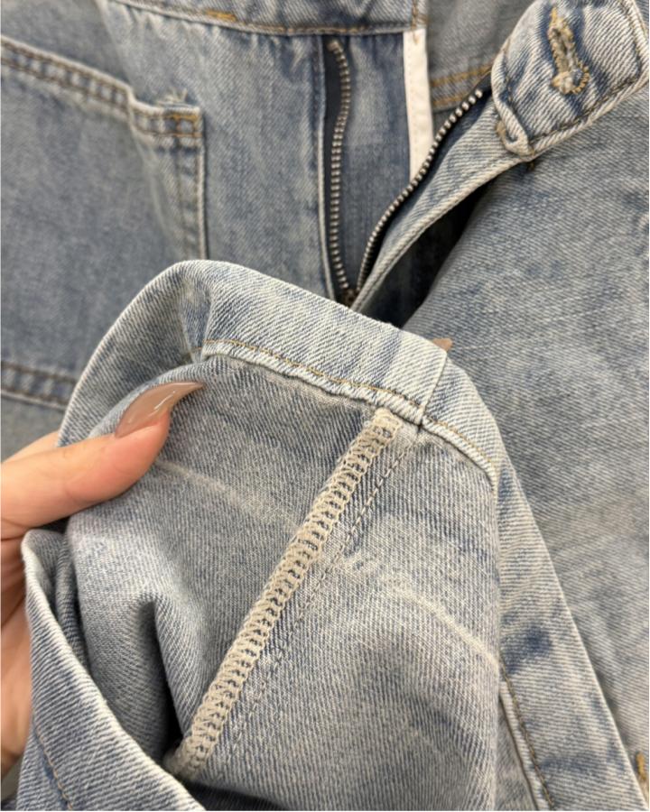 KIIKIO Retro Asymmetrical Pocket Denim Straight Shorts
