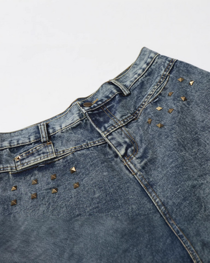 Retro Washed Studded Denim Capri Pants