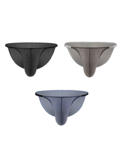 3 Pack Men's Low Rise Striped Camisole Briefs with Raised Pockets