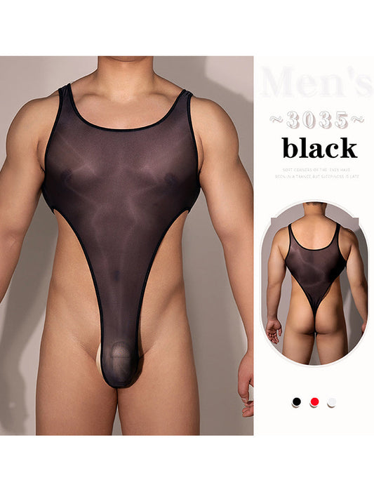 Men's High Cross Sexy Nylon Bodysuit