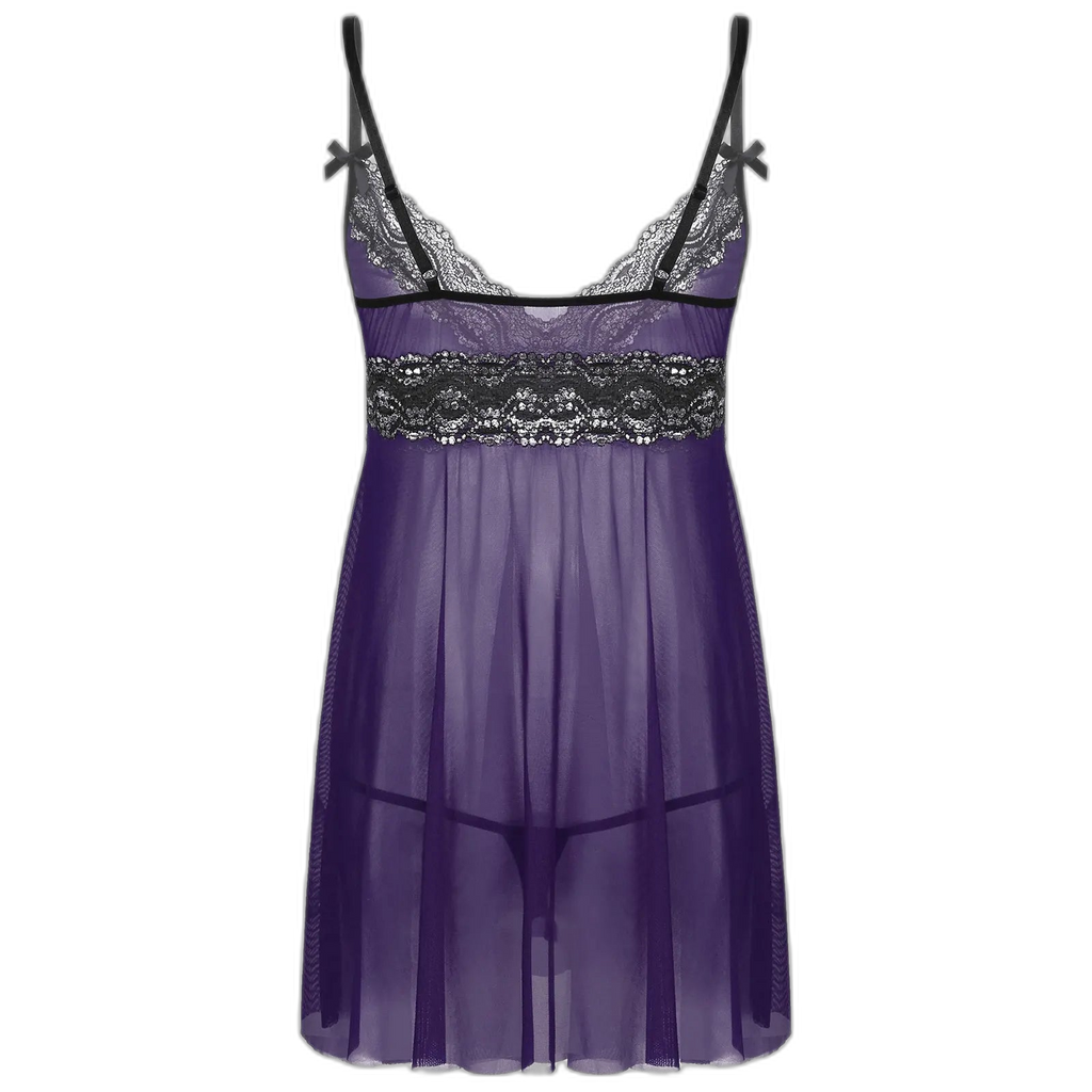 Mesh Floral Lace Sissy Mini Nightgown Set