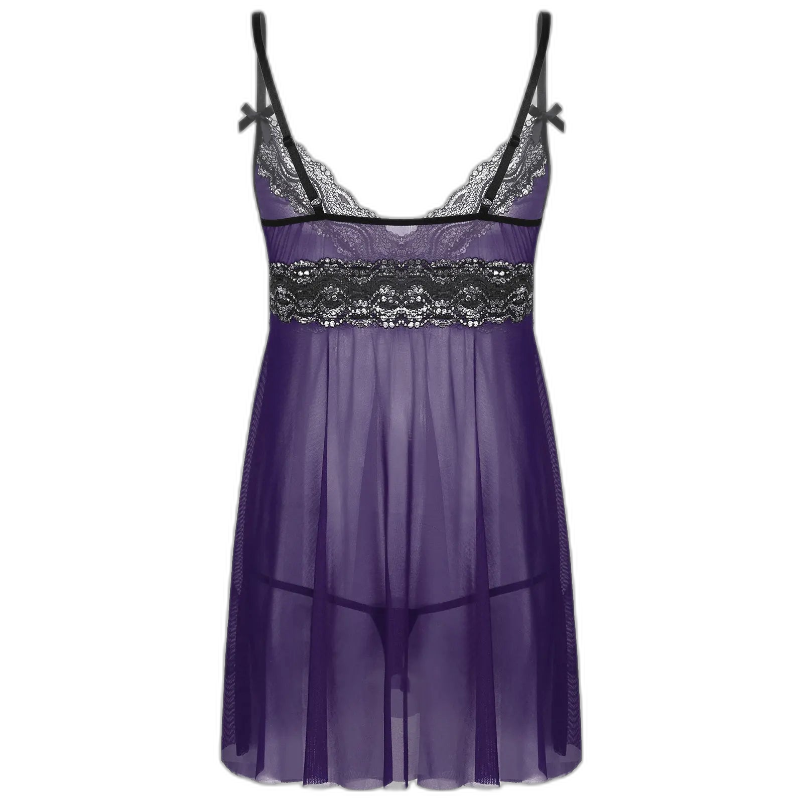 Mesh Floral Lace Sissy Mini Nightgown Set
