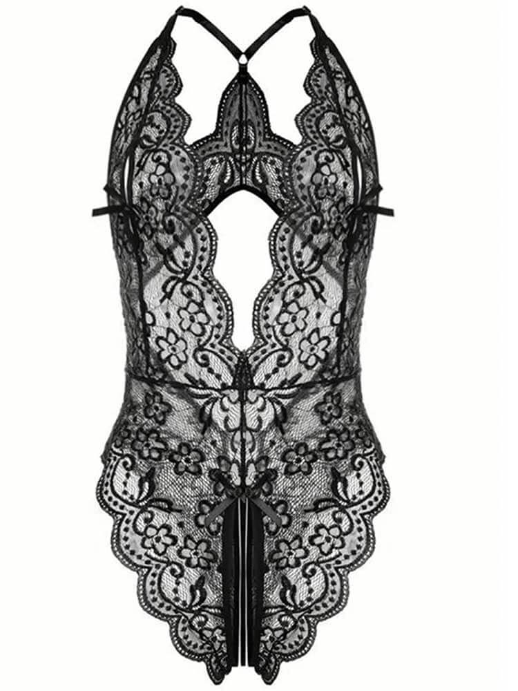 Men's Sexy See-Through Lace Open-Crotch Bodysuit