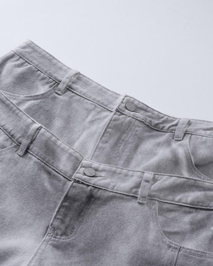 KIIKIO Retro Washed Distressed Double-Waist Wide-Leg Pants