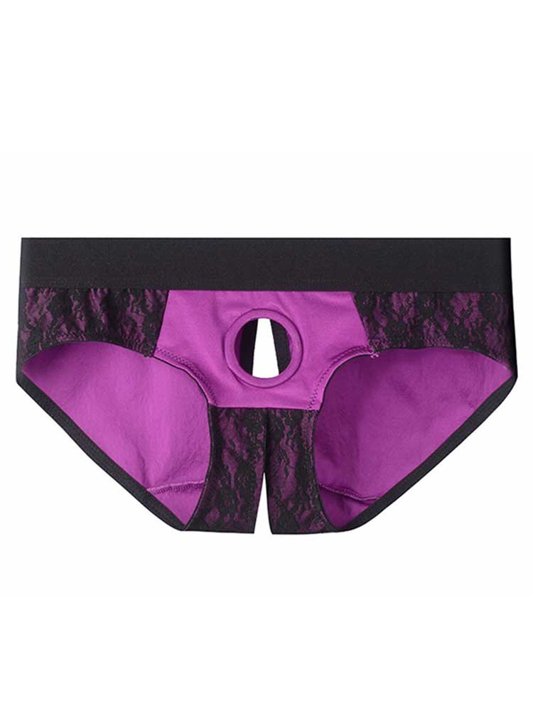 Men's Sexy Lace Open-Crotch Ring-Detail Briefs