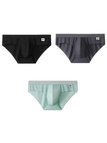 3 Pack Men's Ultra-Thin Breathable Ribbed Ice Silk Briefs