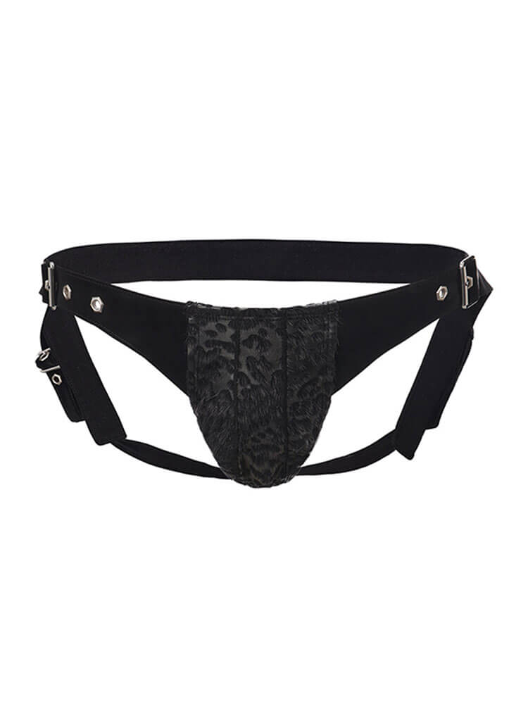 Men's Sexy Flocked Leopard Print Waistband Thong Set