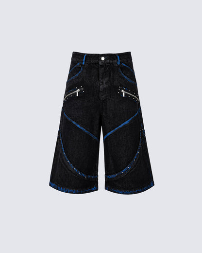 Dark American-Style Cut Studded Cropped Jeans