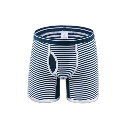 Men's Fly Front with Pouch Striped Cotton Boxer Briefs