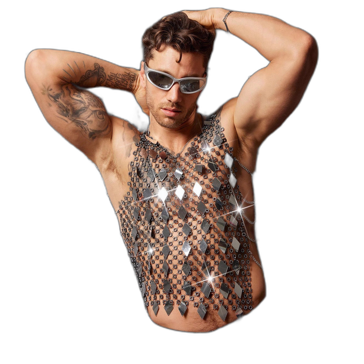 Diamond Mirror Sequin Rhinestone Mesh Crop Tank