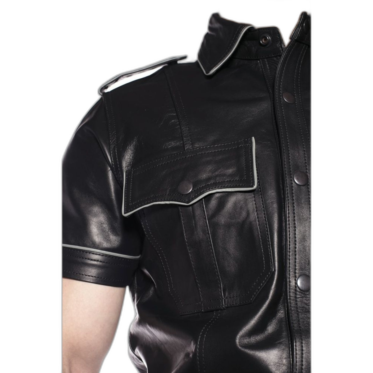 Prowler RED Leather Police Shirt Black Grey XS