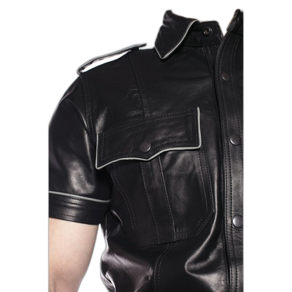 Prowler RED Leather Police Shirt Black Grey XS