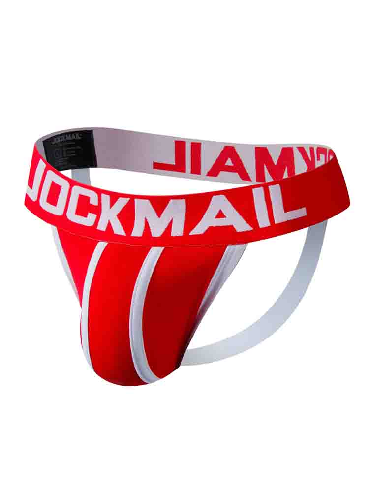 Men's Letter Print Striped Cotton Jockstrap
