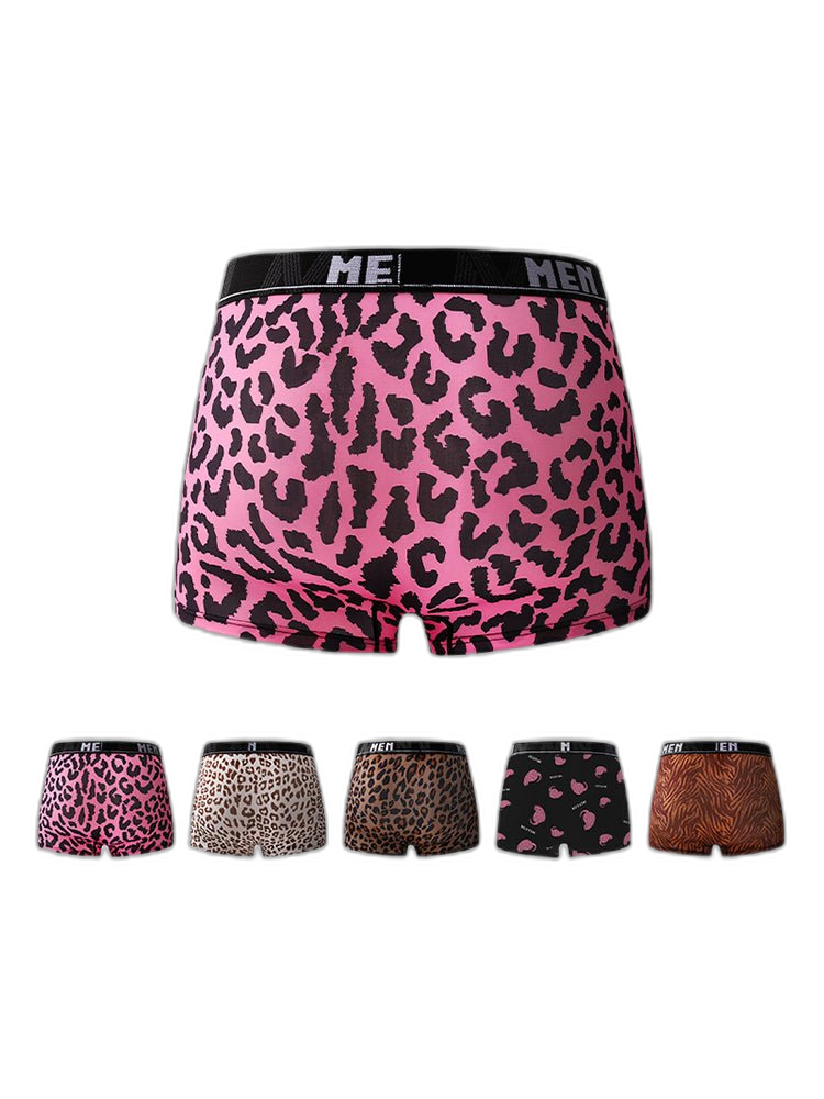 4-Pack Men's Leopard Print Mid-Rise Breathable Trunks