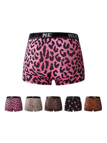 4-Pack Men's Leopard Print Mid-Rise Breathable Trunks