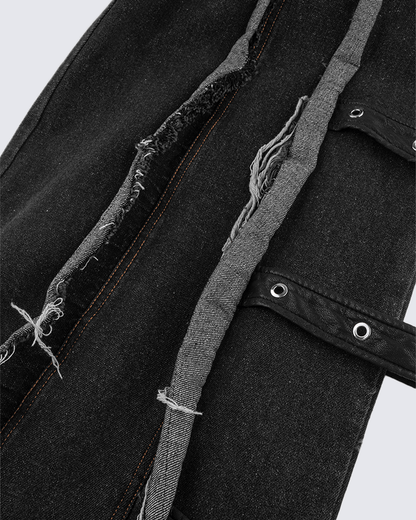 Frayed Patchwork Wide-Leg Denim Pants