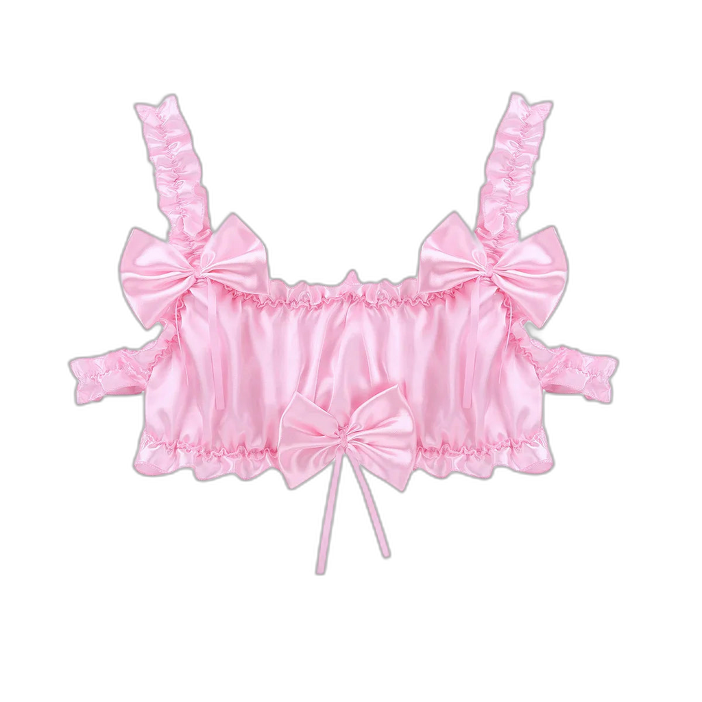 Androgynous Ruffled Satin Crop Top Lingerie