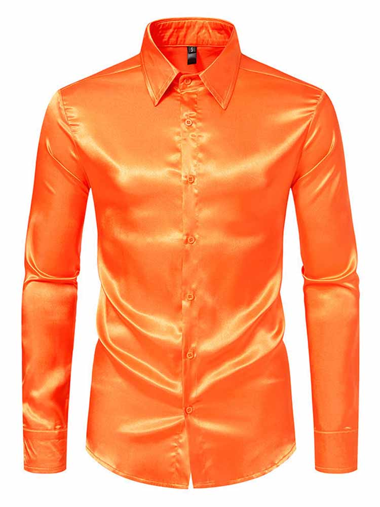 Men's Lapel Satin Long Sleeve Shirt