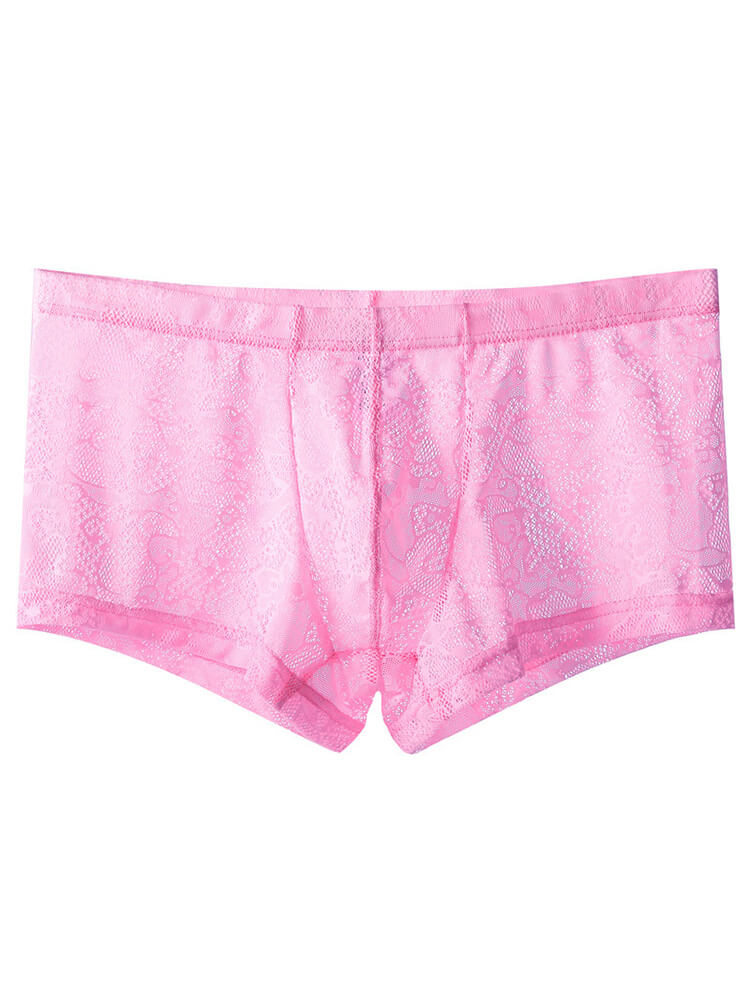 Men's Low-Rise Sexy Lace See-Through Boxer Briefs