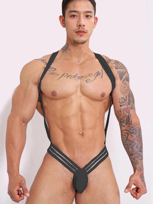 Men's Crossover Strap Thong Bodysuit