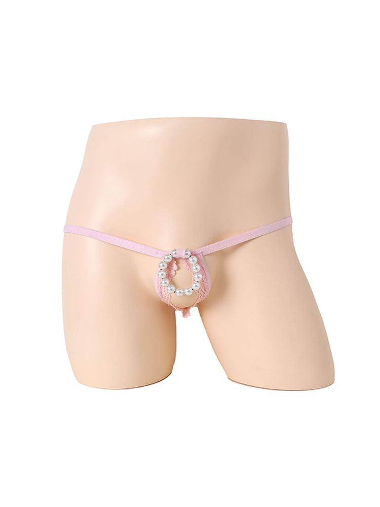 Men's Pearls Hollowed-out See-through Thong 