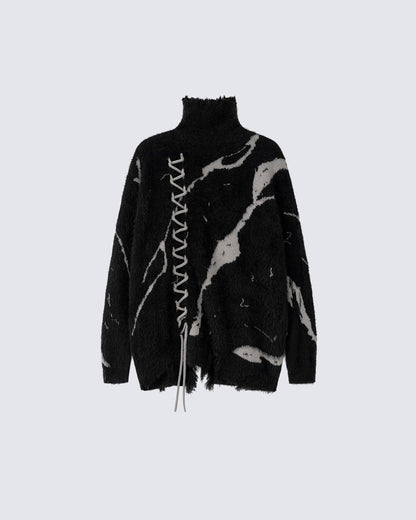 American Dark Aesthetic Distressed Turtleneck Sweater