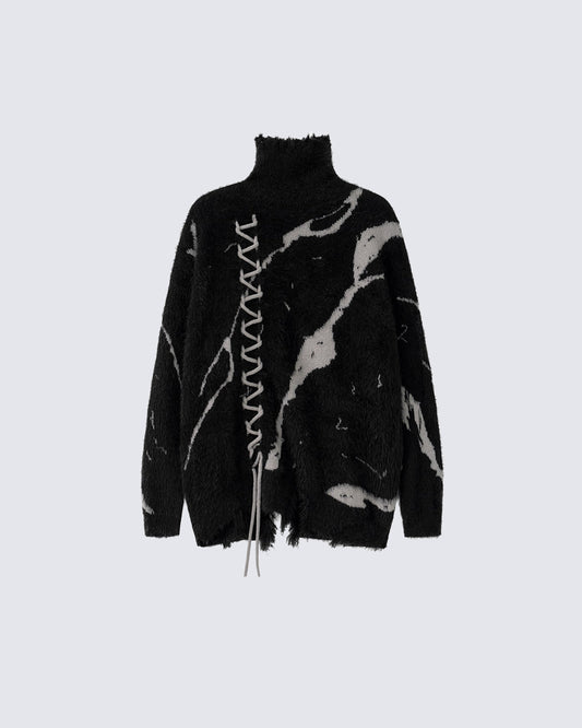 American Dark Aesthetic Distressed Turtleneck Sweater