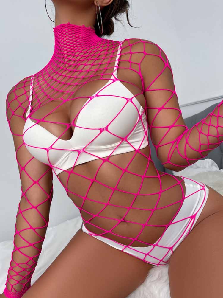 High Neck Long Sleeve Fishnet Bodysuit