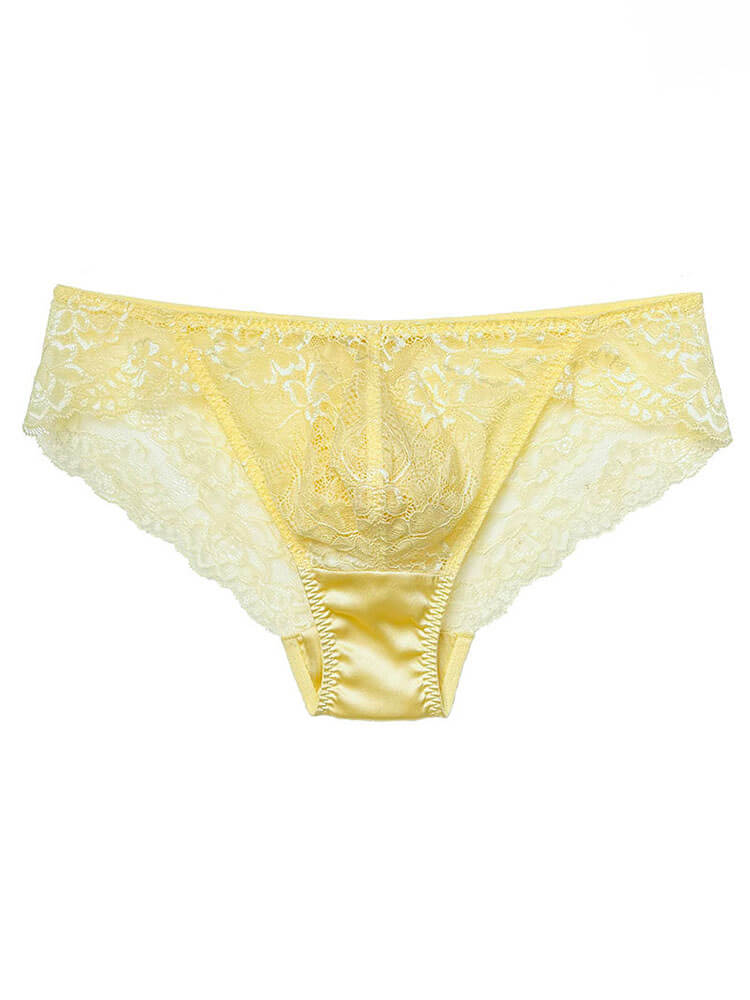 Men's Sexy Seamless See-Through Lace Silk Briefs
