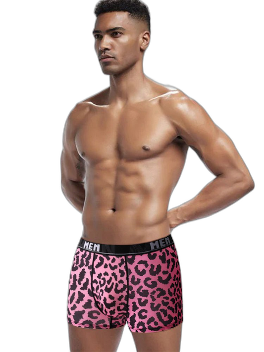 4-Pack Men's Leopard Print Mid-Rise Breathable Trunks