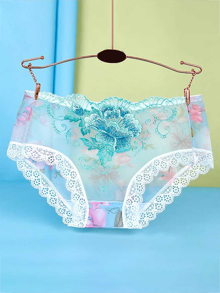 Men's Low Rise Flower Lace Mesh Boxer Briefs
