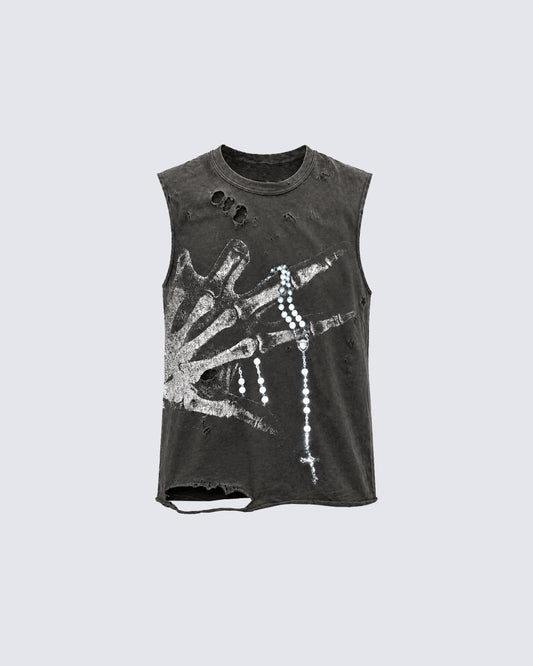 Distressed Skeletal Graphic Tank Top