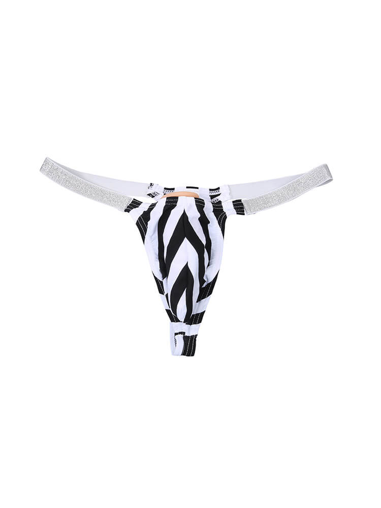 Men's Low Rise Zebra Stripe Large Pouch Thong